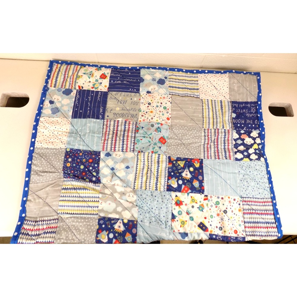 Hand Made Baby Blue Patch Work Quilt Lap Blanket 31" X 48"
